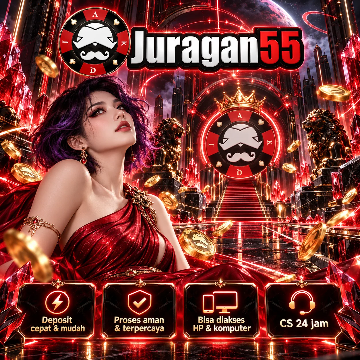 Banner JURAGAN55 CAIR bertema game digital pada halaman beranda